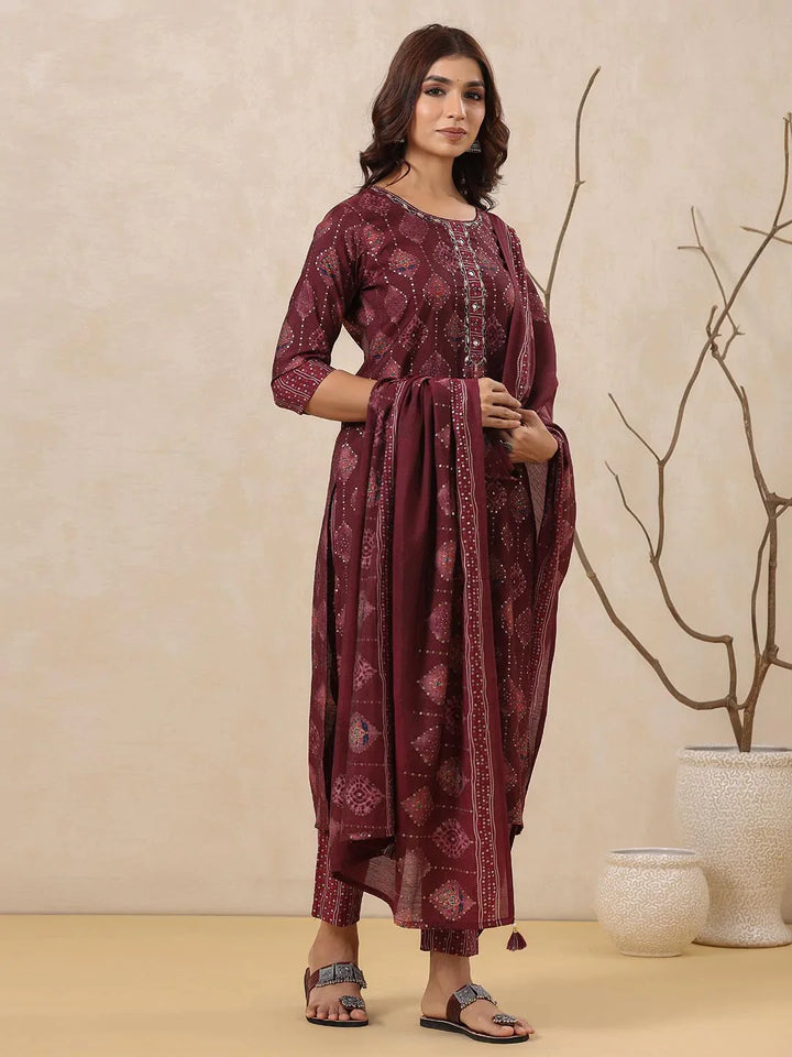 Block Printed Muslin Kurta With Pants &amp; Dupatta