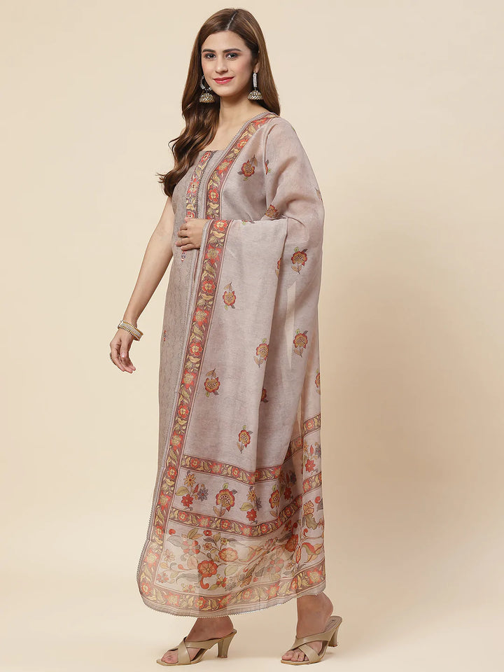 Printed Chanderi Unstitched Suit Piece With Dupatta