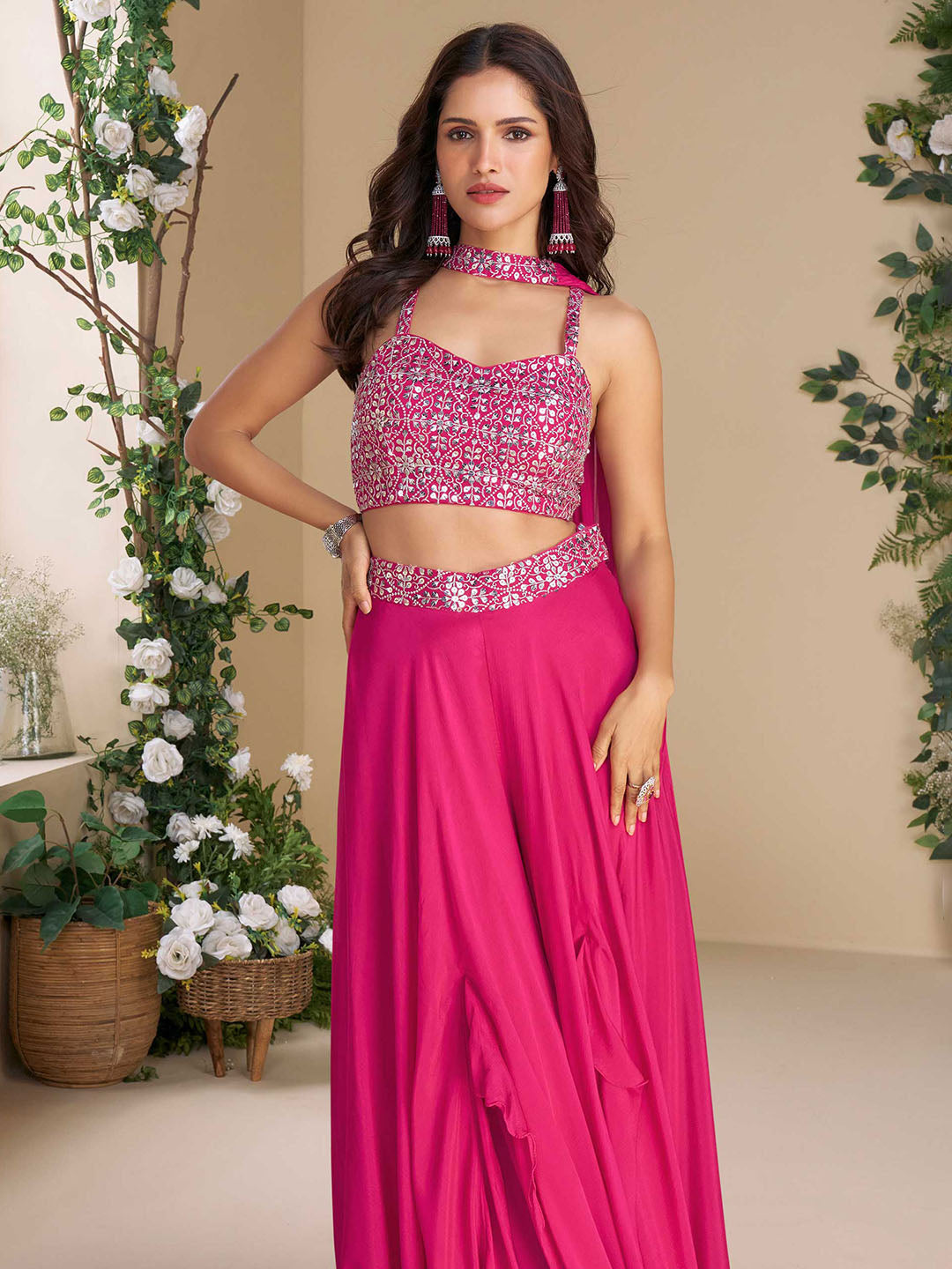 Embroidered Chinon Suit With Pant &amp; Dupatta