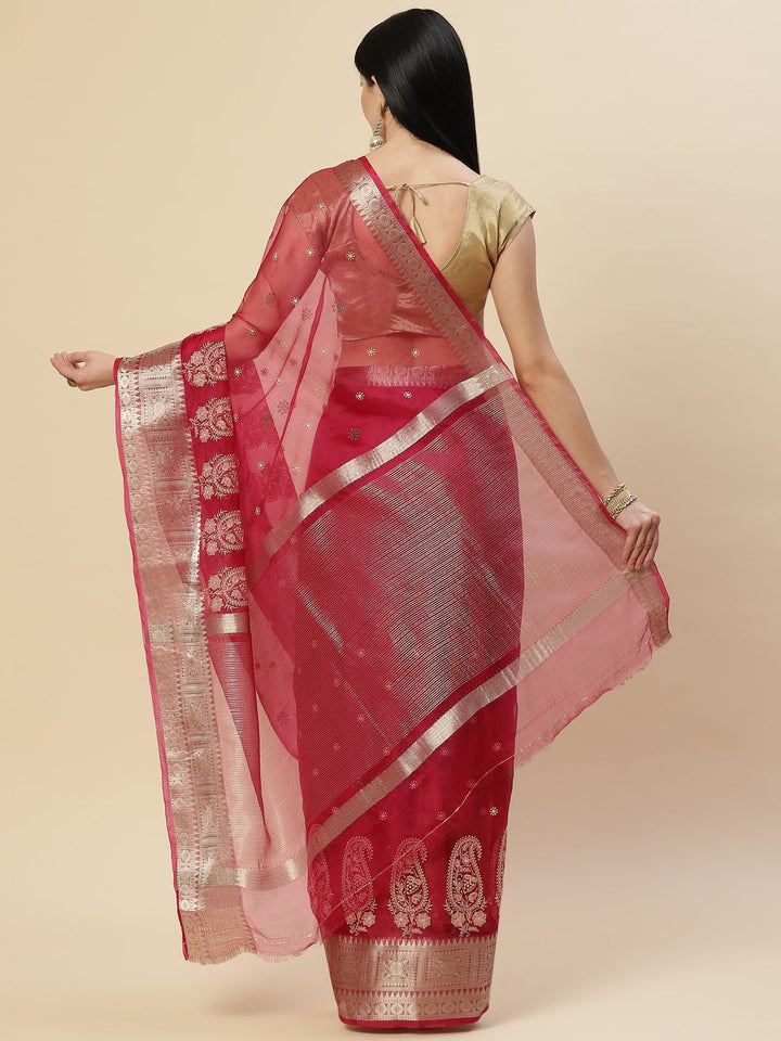 Embroidered Booti Organza Plain Saree