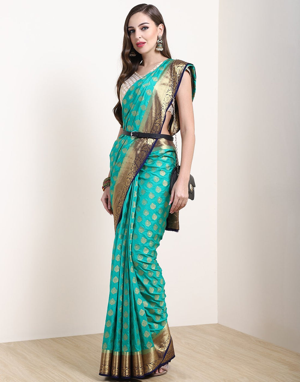 MBZ Meena Bazaar-Sea Green Art Handloom Saree