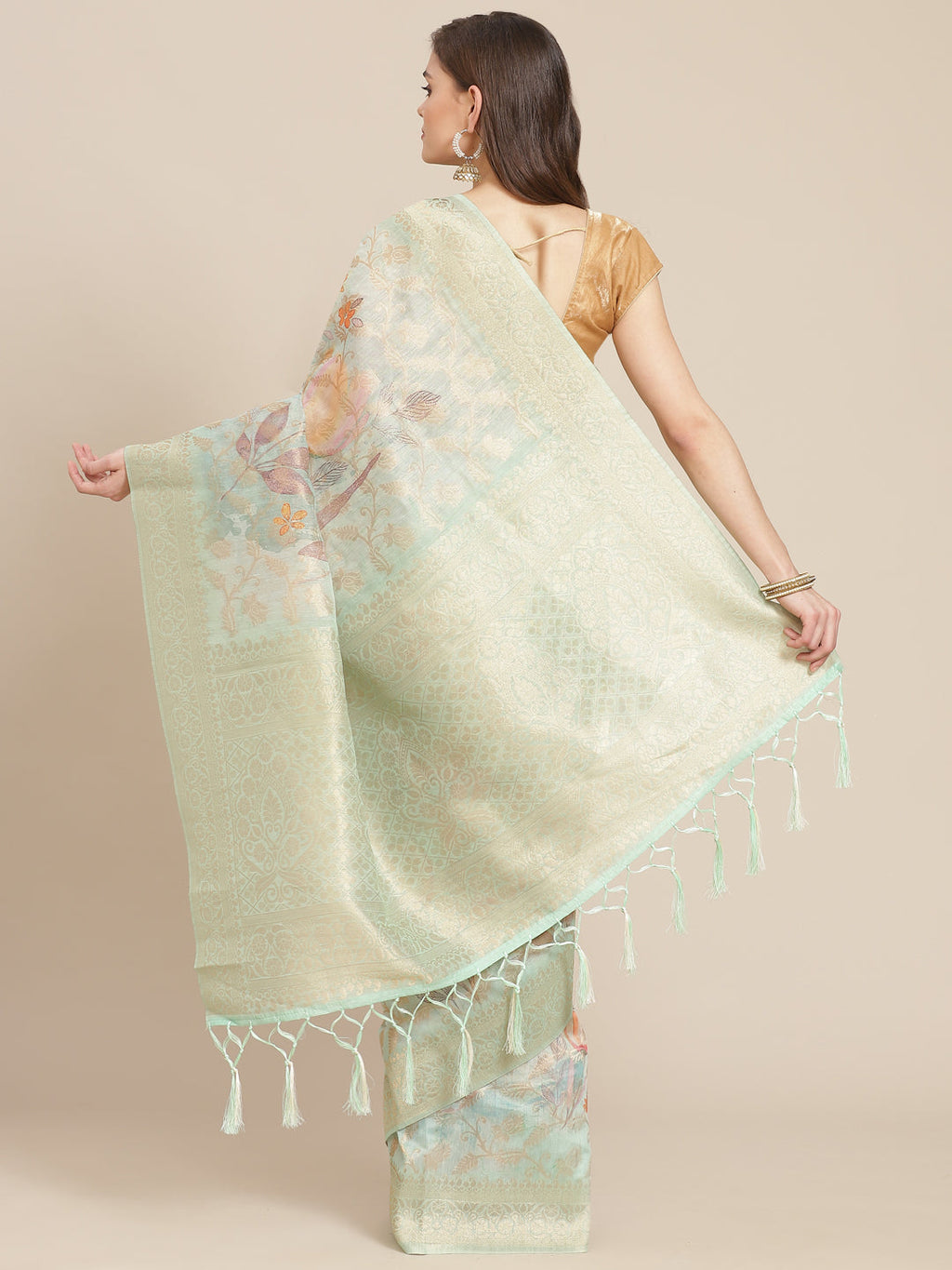 Digital Floral Printed Banarasi Pallu Cotton Chanderi Saree