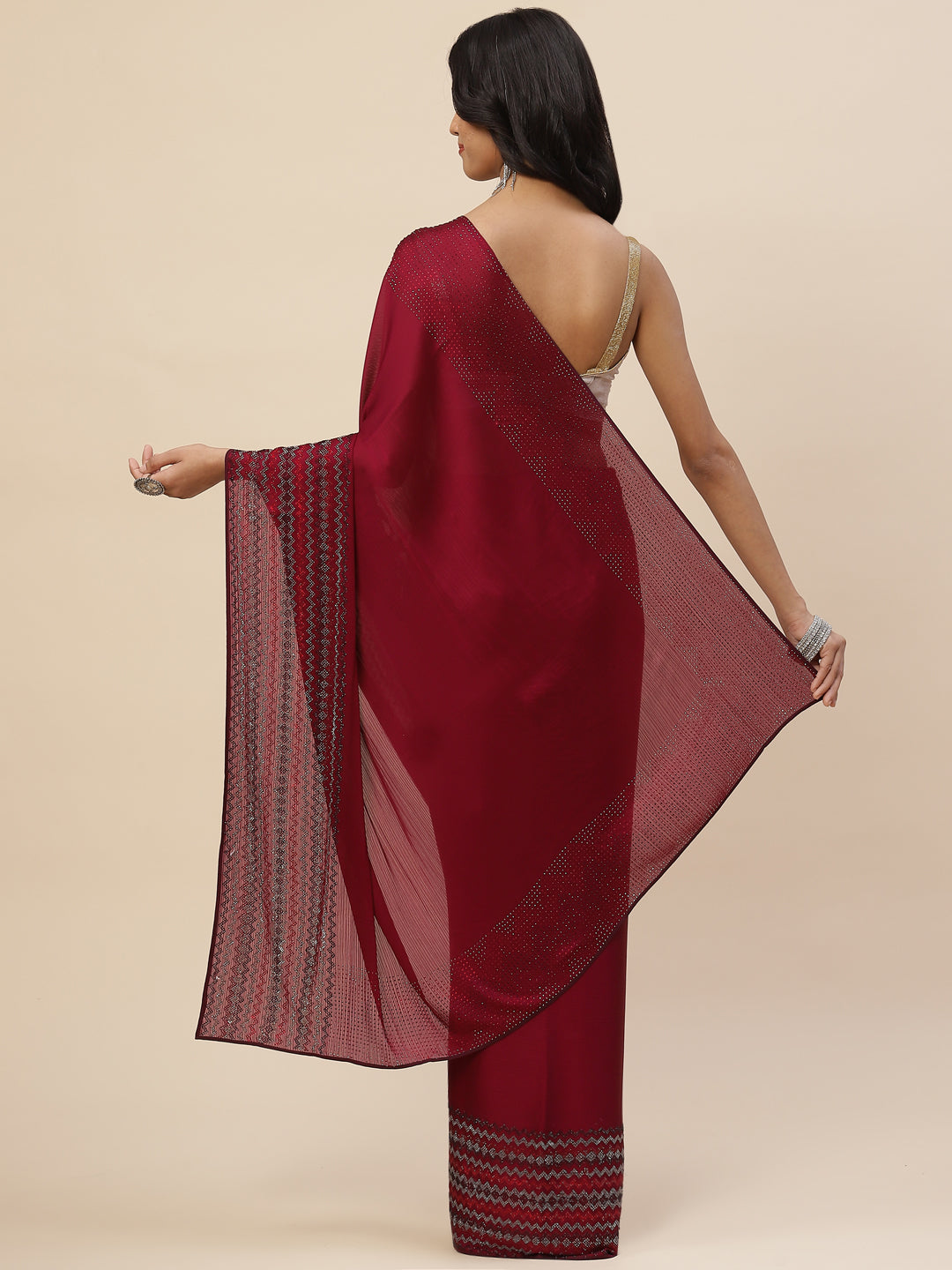 Stone Embroidered Crepe Saree