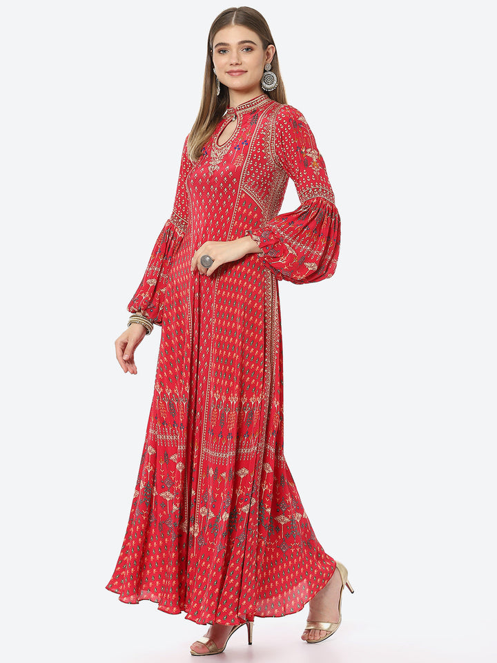 Digital Printed Crepe A-Line Gown Dress