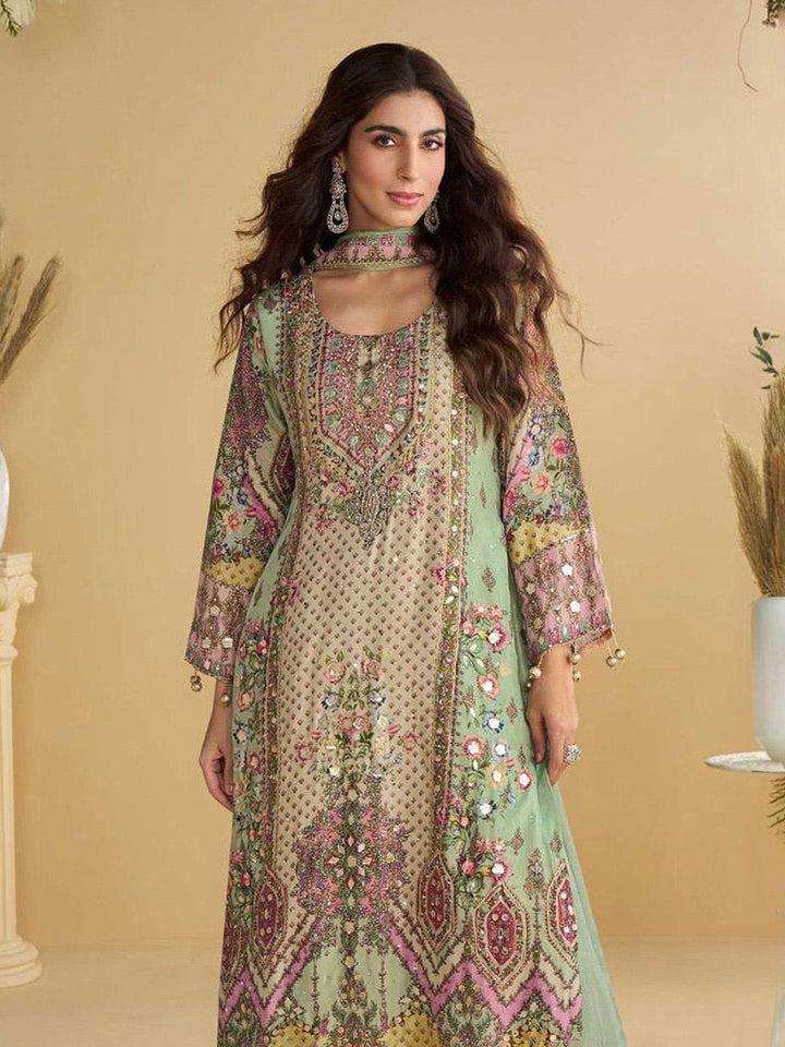 Embroidered Crep Kurta With Plazzo &amp; Dupatta