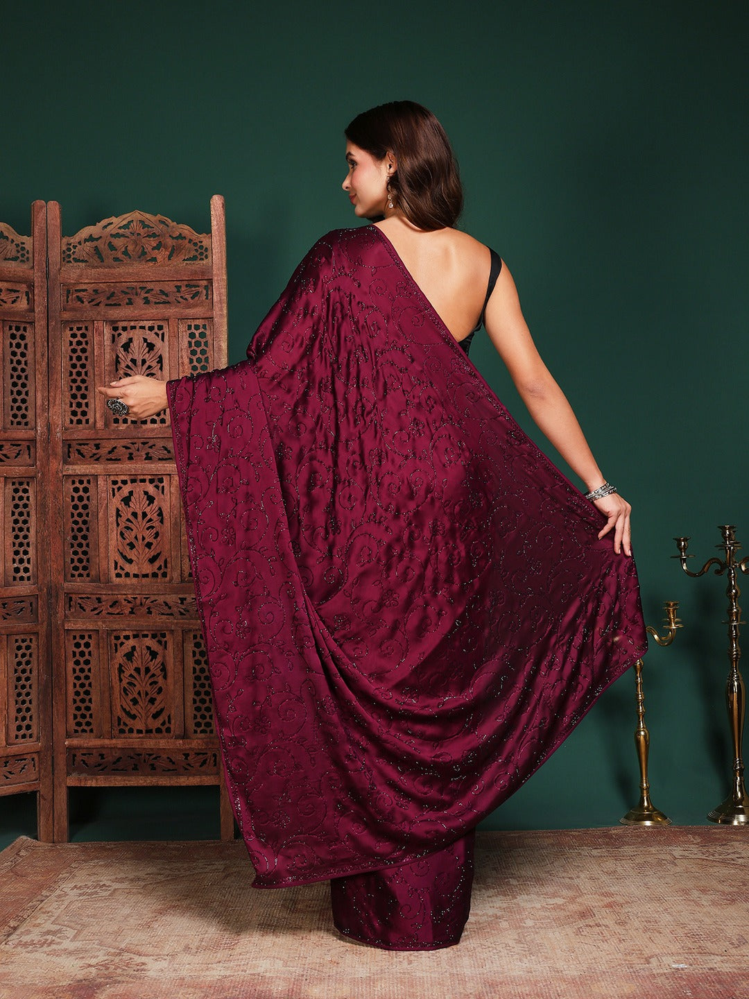 Embroidered Satin Saree