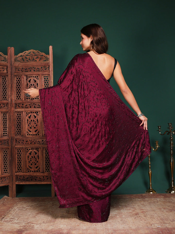 Embroidered Satin Saree