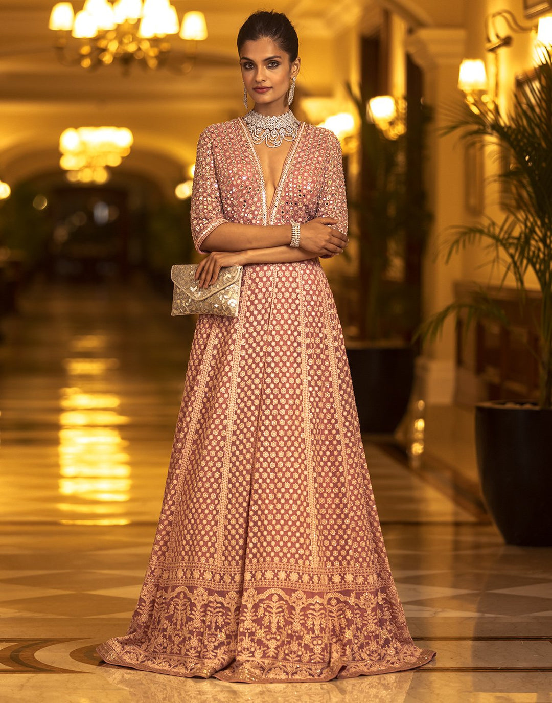 Mirror Work Embroidered Georgette Anarkali Salwar Kameez Stitched Suit