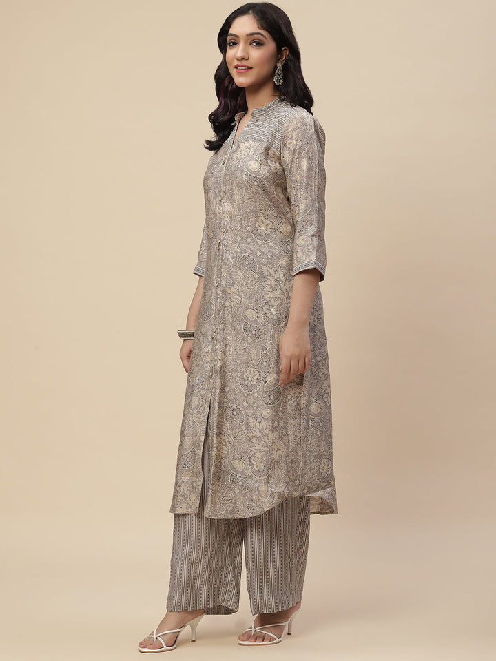 Sequin Crepe Kurta With Pants