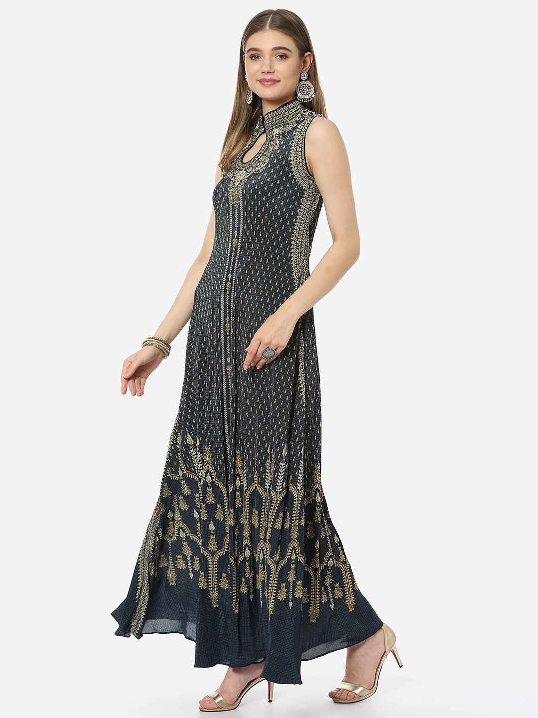 Digital Printed Crepe A-Line Gown Dress