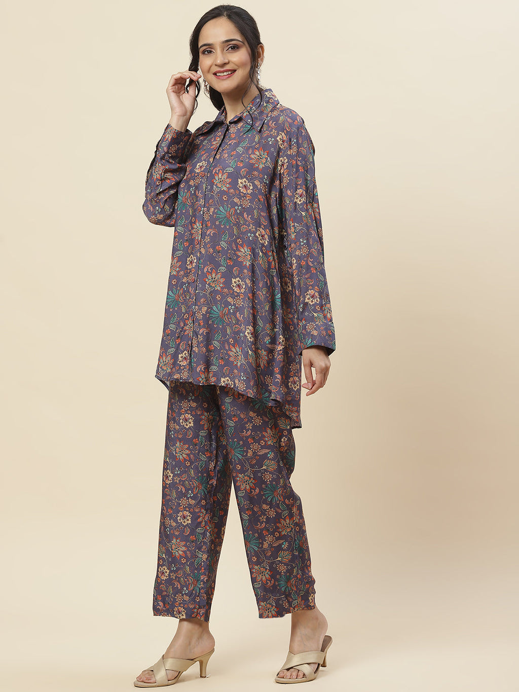 Floral Printed Muslin Kurti With Pants