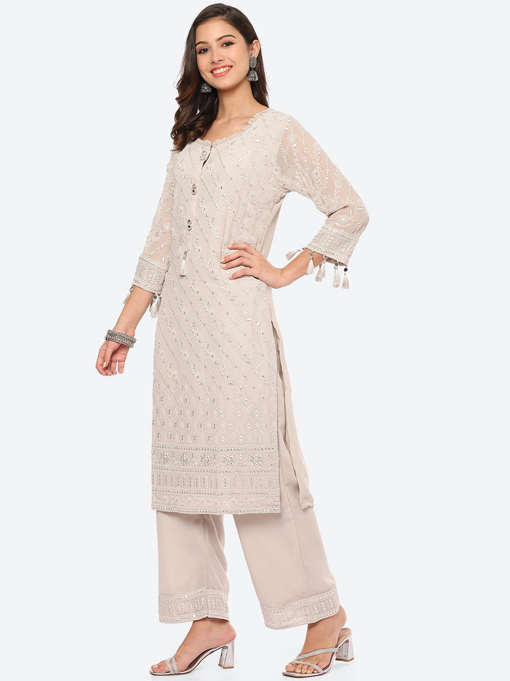 Resham Mirror Georgette Kurta With Palazzo
