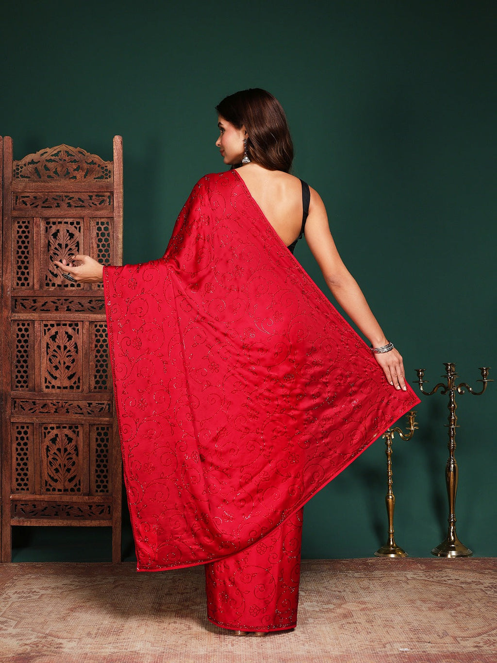 Embroidered Satin Saree
