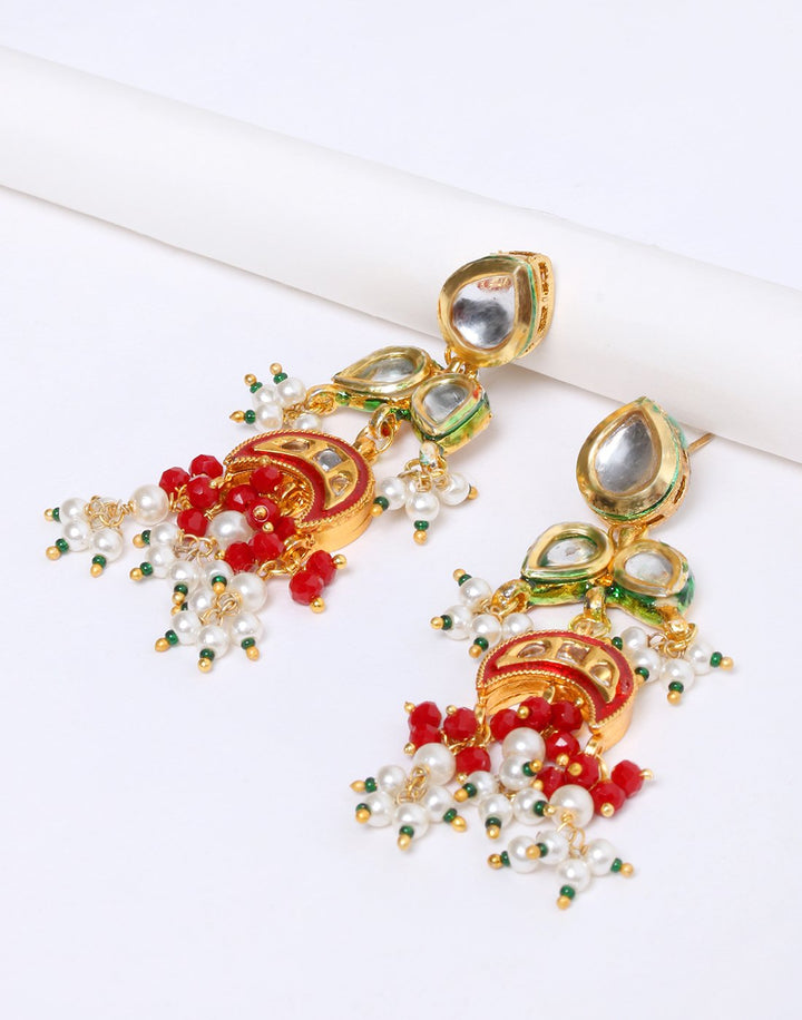 Kundan Plated Earrings with Maroon Drop