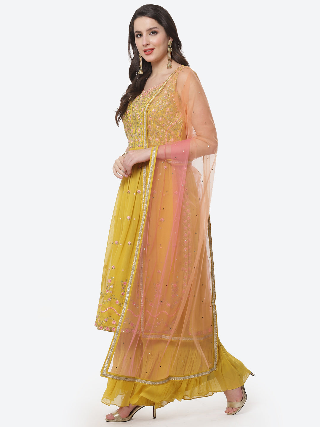 Resham Booti Georgette Stitched Anarkali Salwar Kameez With Net Dupatta