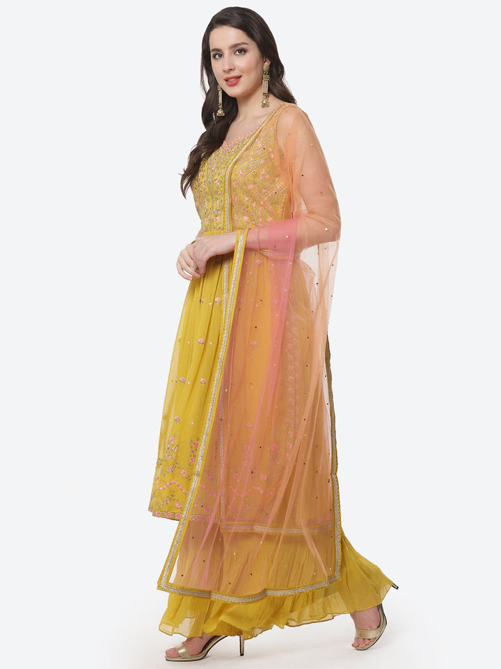 Resham Booti Georgette Stitched Anarkali Salwar Kameez With Net Dupatta