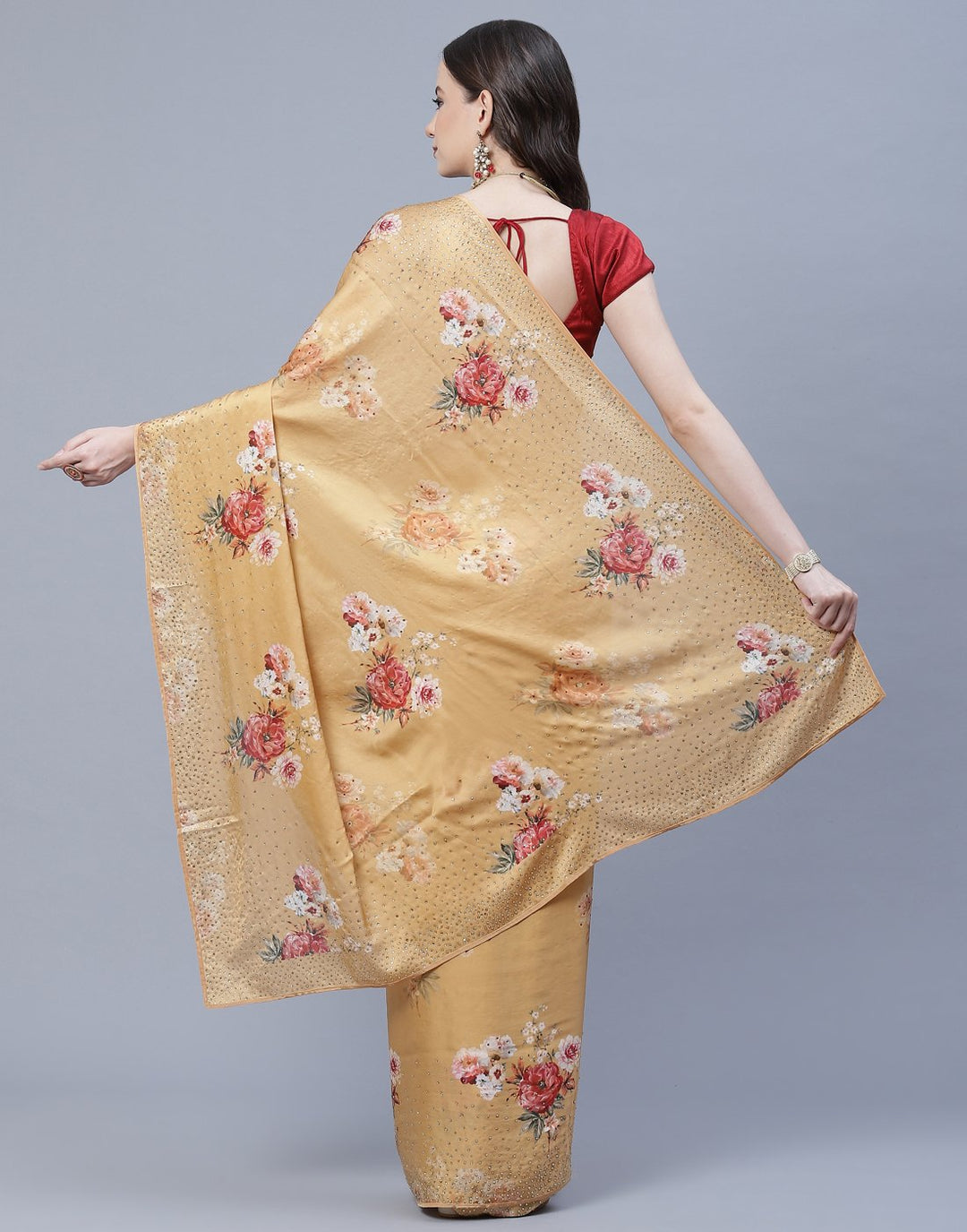 Digital Floral Printed Crepe Saree with Stone Work
