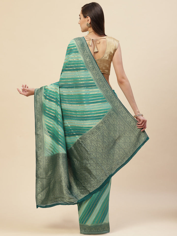 Stripes Zari Jaal Banarasi Plain Saree