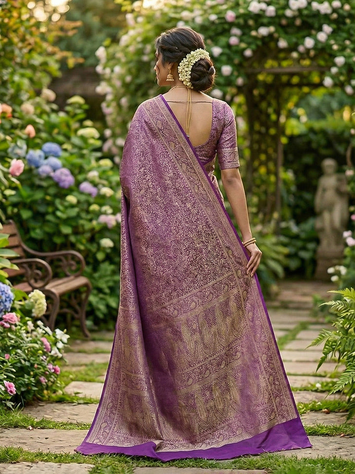 Lavender Woven Design Satan Resham Banarasi Saree