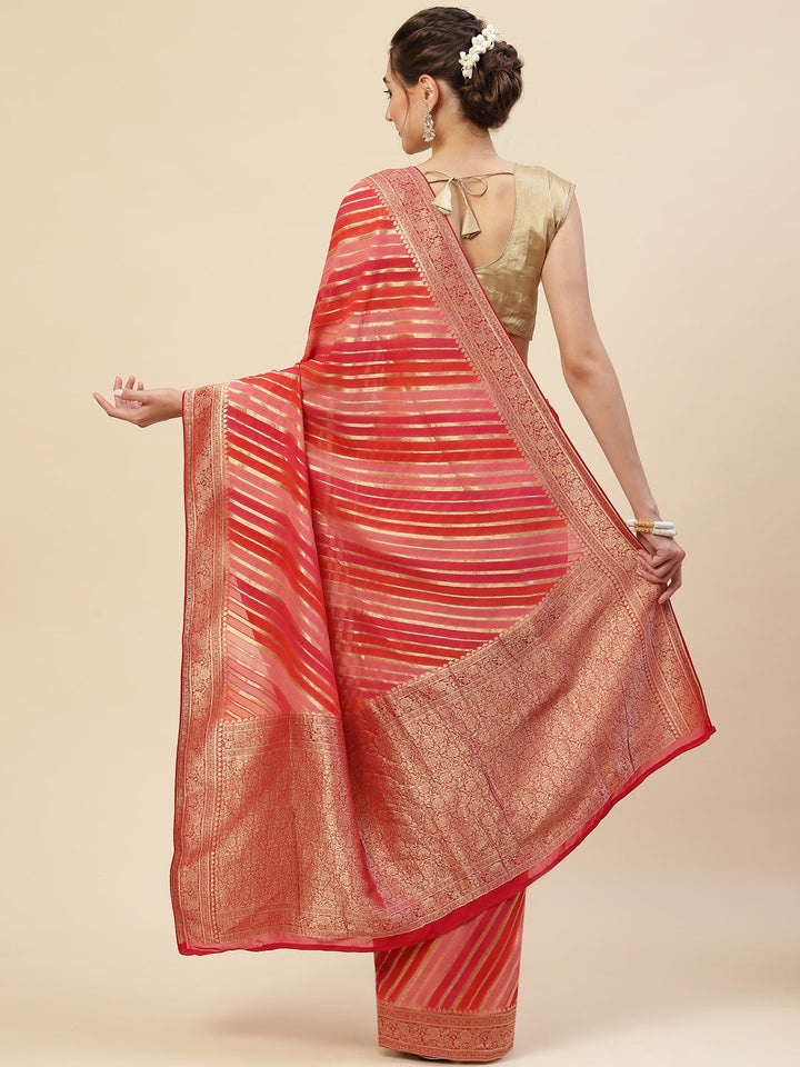 Stripes Zari Jaal Banarasi Plain Saree