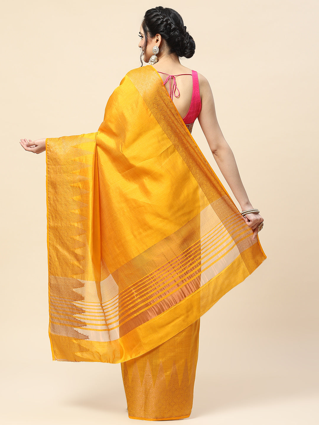 Plain Zari Border Handloom Woven Saree
