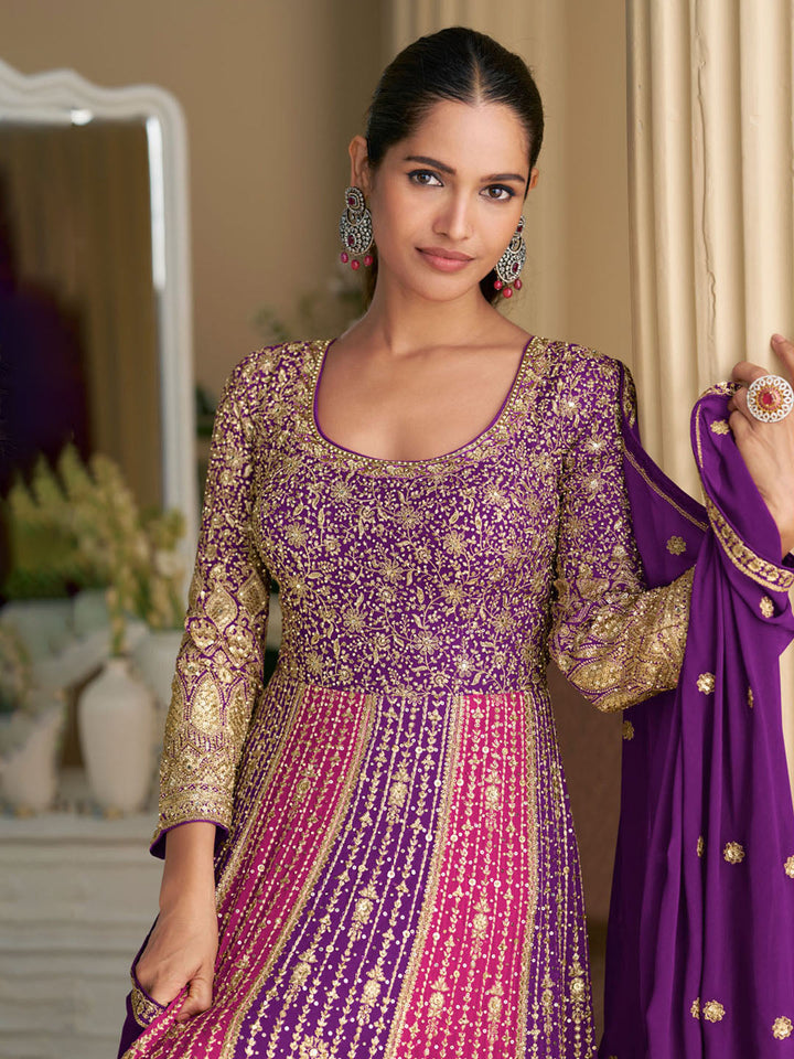 Embroidered Georgette Kurta With Pant &amp; Dupatta