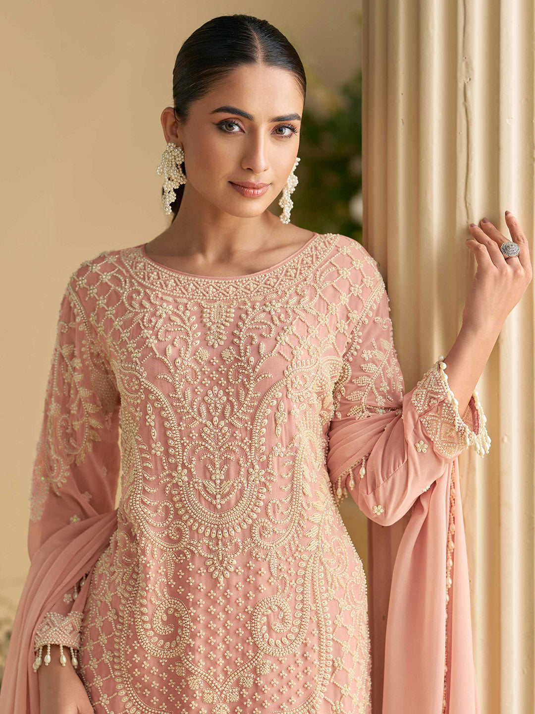 Embroidered Georgatte Kurti With Pant &amp; Dupatta