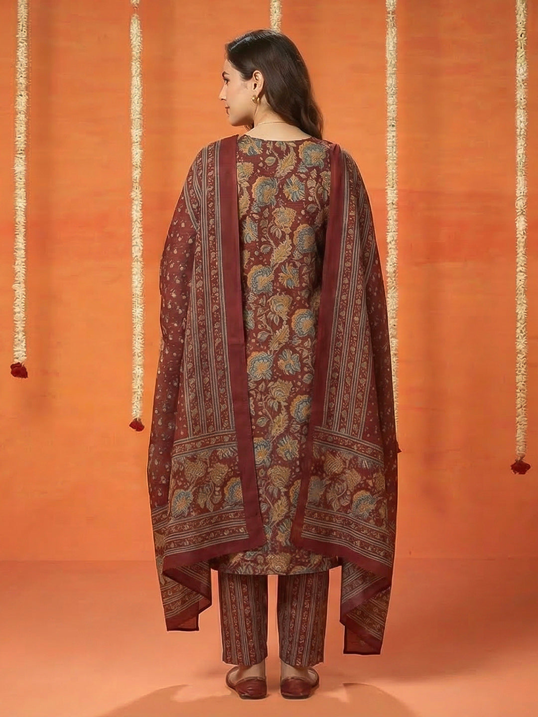 Printed Cotton Blend Kurta With Pant &amp; Dupatta