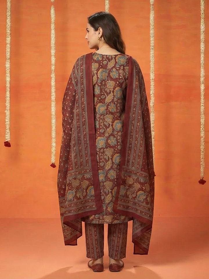 Printed Cotton Blend Kurta With Pant &amp; Dupatta