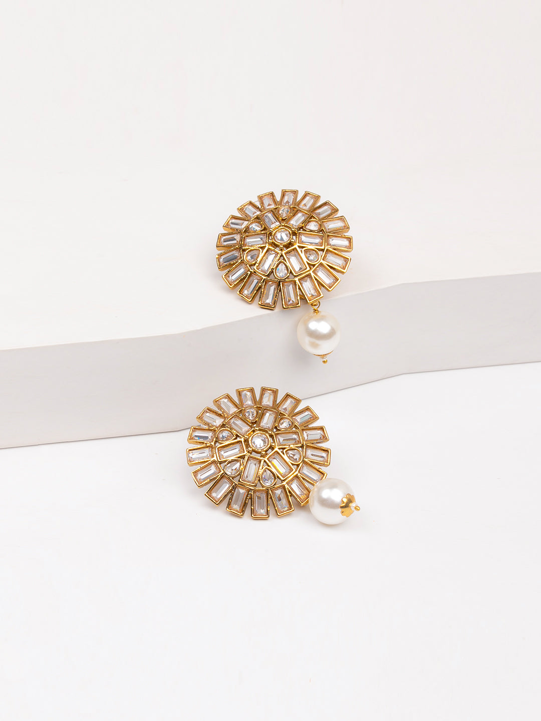 Golden &amp; White Stud Polki Earrings
