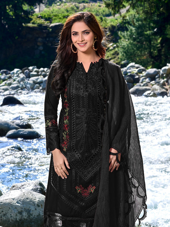 Embroidered Cotton Kurta With Pant &amp; Dupatta