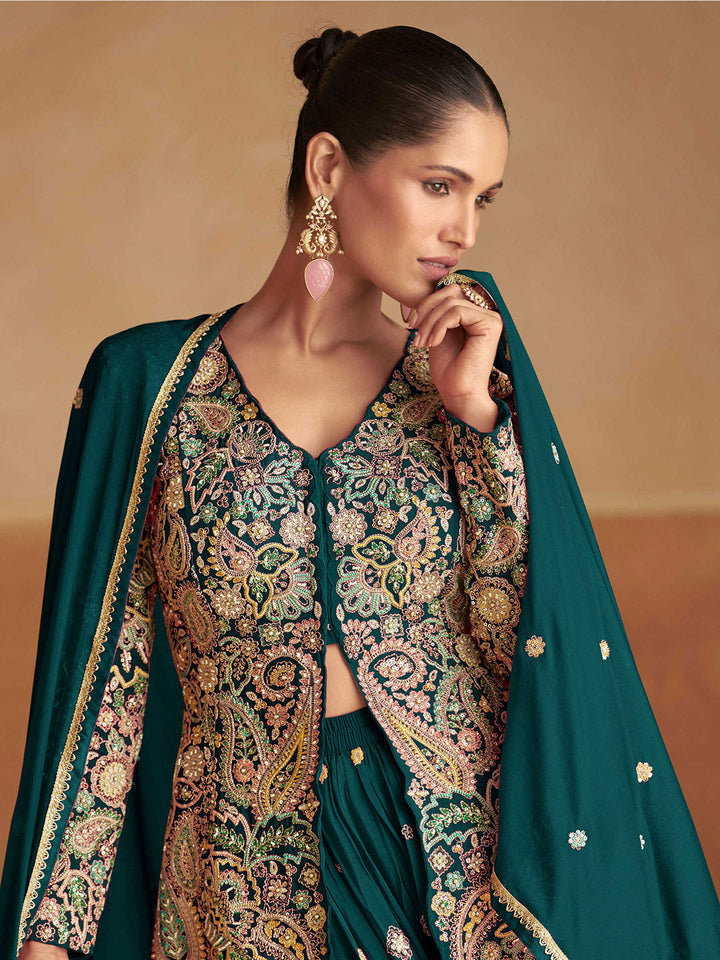 Embroidered Chinon Kurti With Gharara &amp; Dupatta