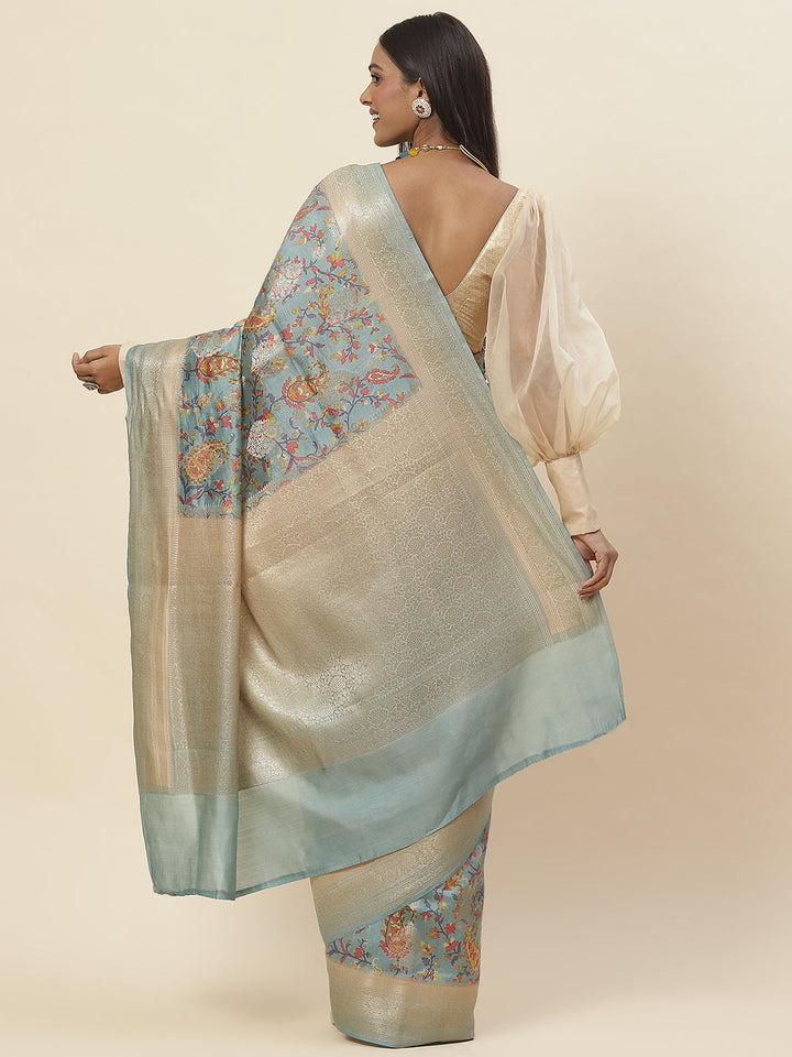 Digital Floral Printed Tussar Saree