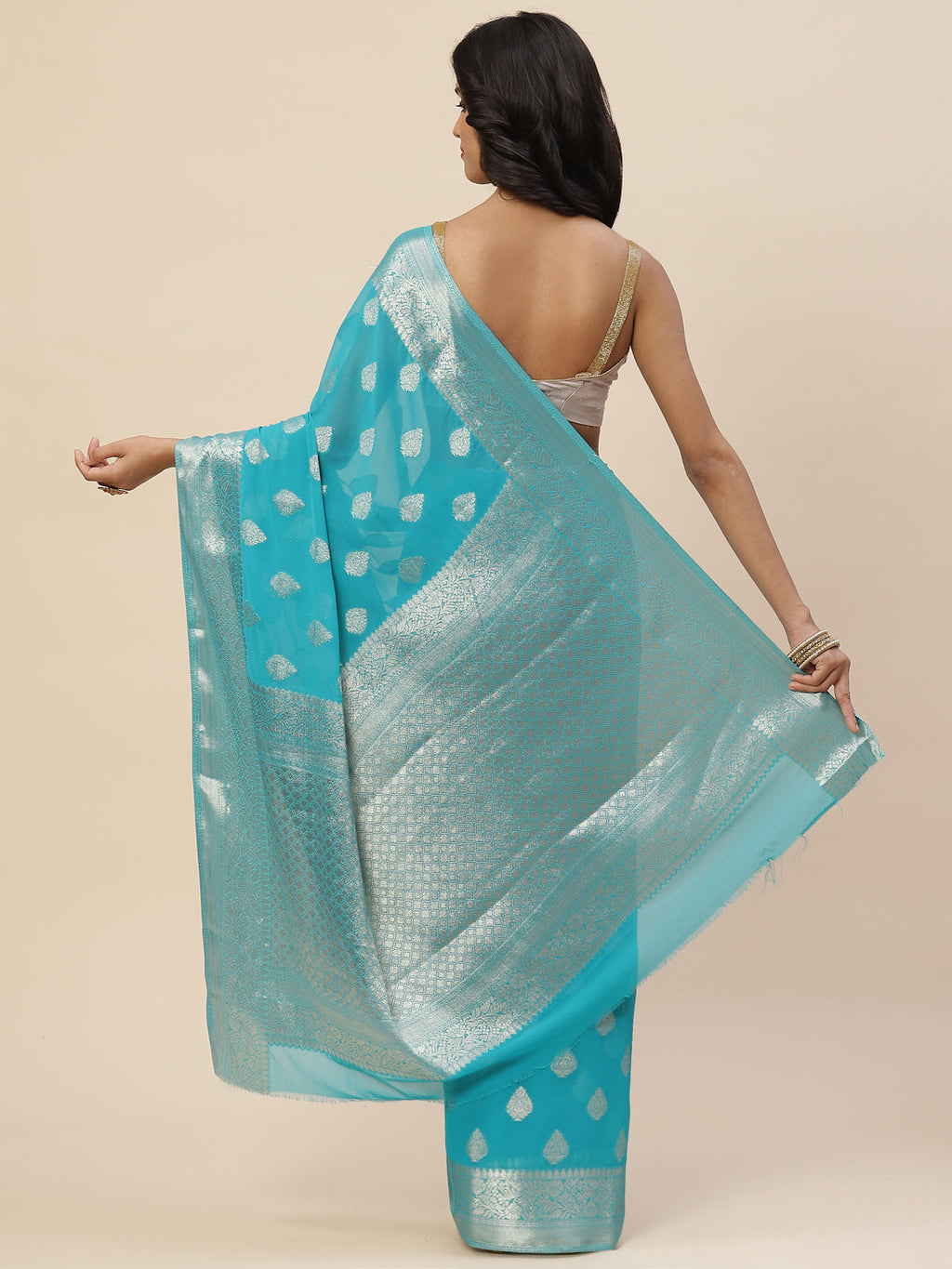 Zari Booti Chiffon Plain Saree