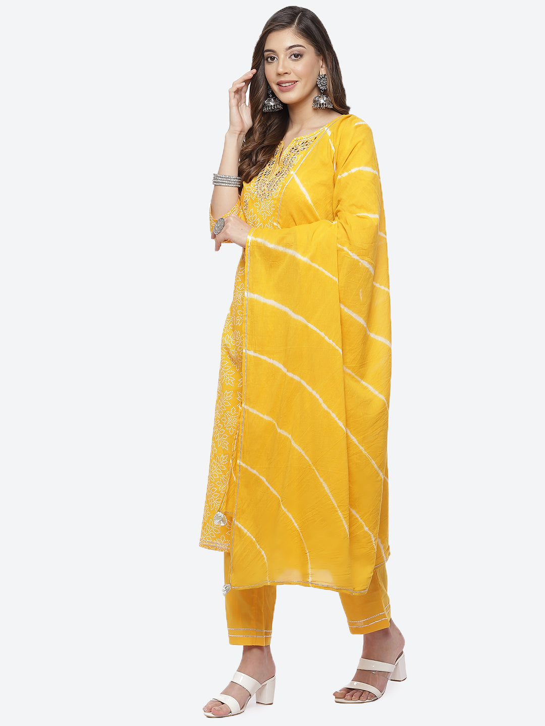 Resham Mirror Booti Cotton Stitched Salwar Kameez With Chiffon Dupatta