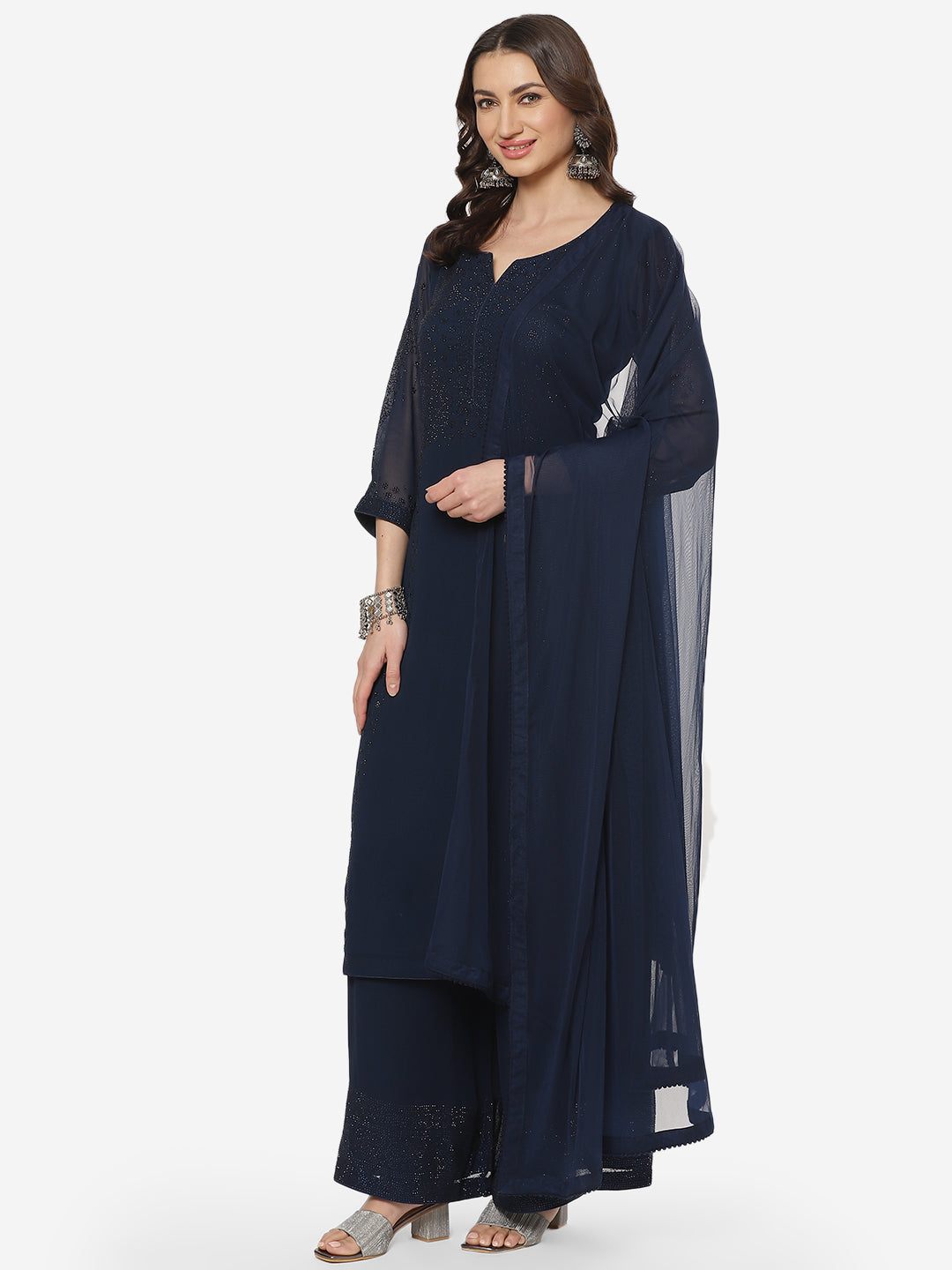 Swarovski Georgette Anarkali Stitched Salwar Kameez With Net Dupatta