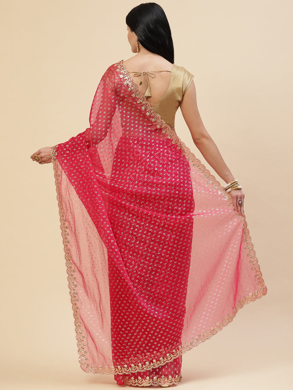 Mirror Embroidered Organza Saree