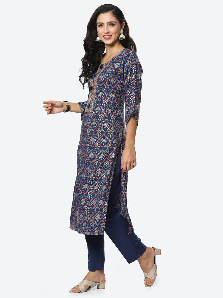 Printed Cotton Kurti With Pant