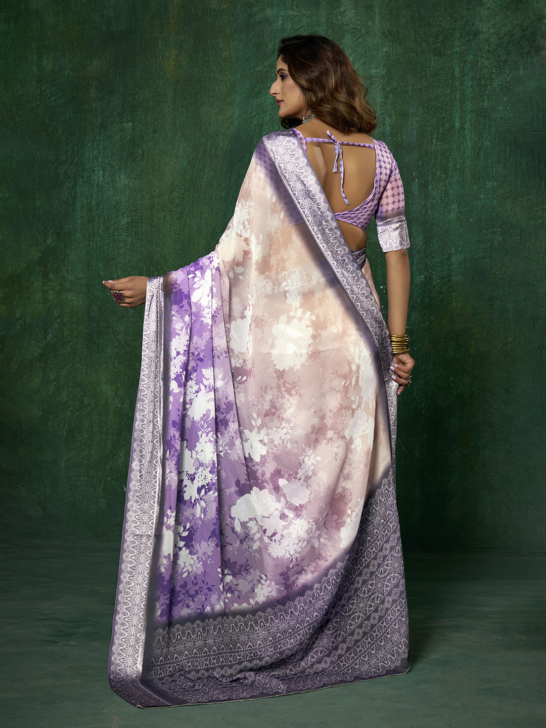 Ombre Floral Printed Georgette Saree