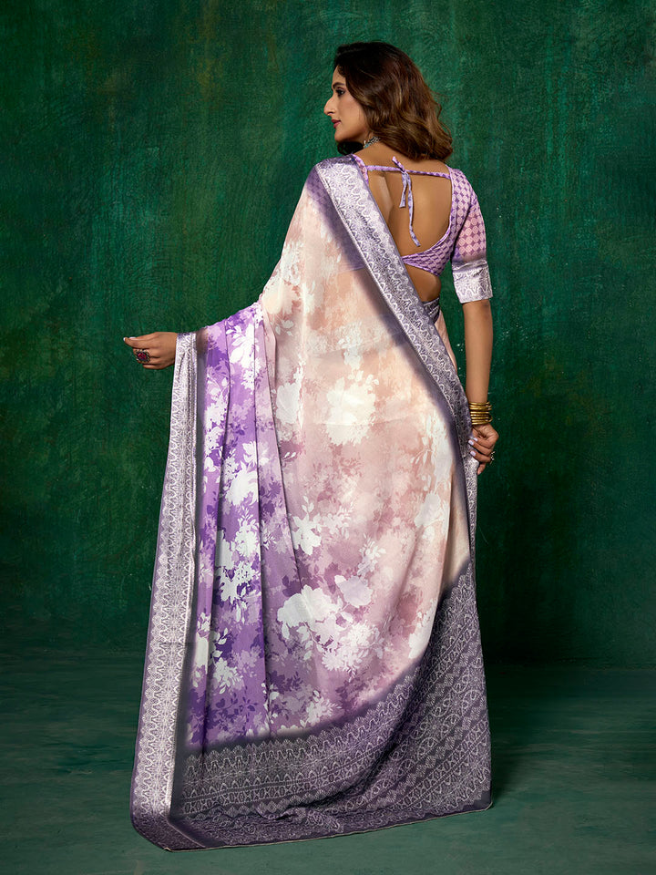 Ombre Floral Printed Georgette Saree