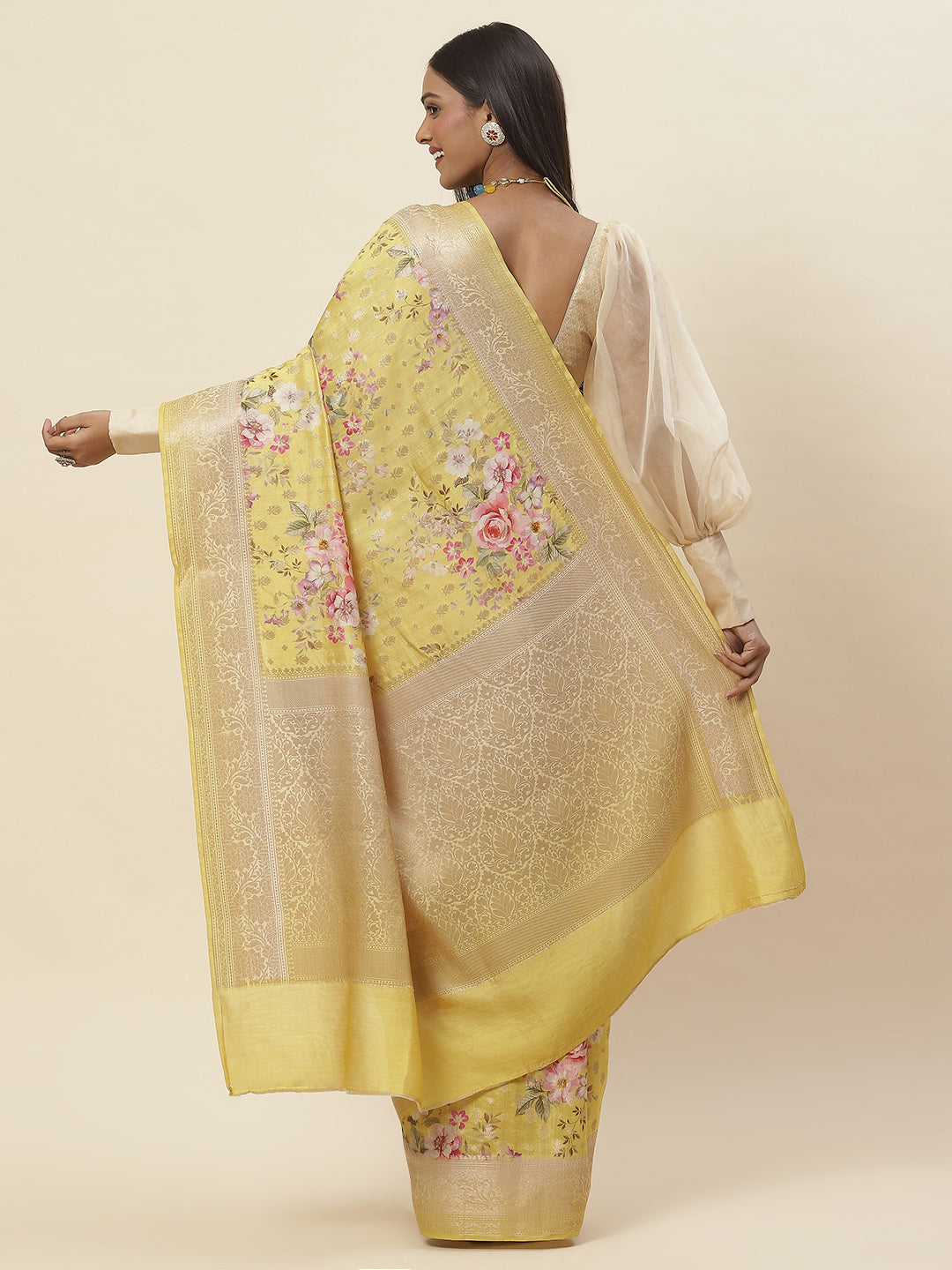 Digitally Floral Printed Tussar Saree