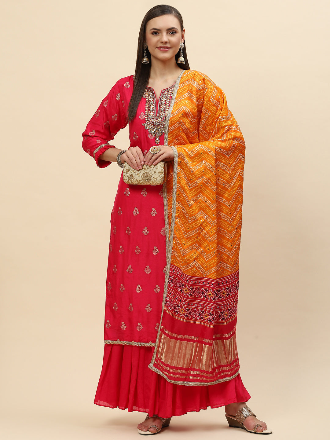 Zari Booti Handloom Kurta With Garara &amp; Dupatta