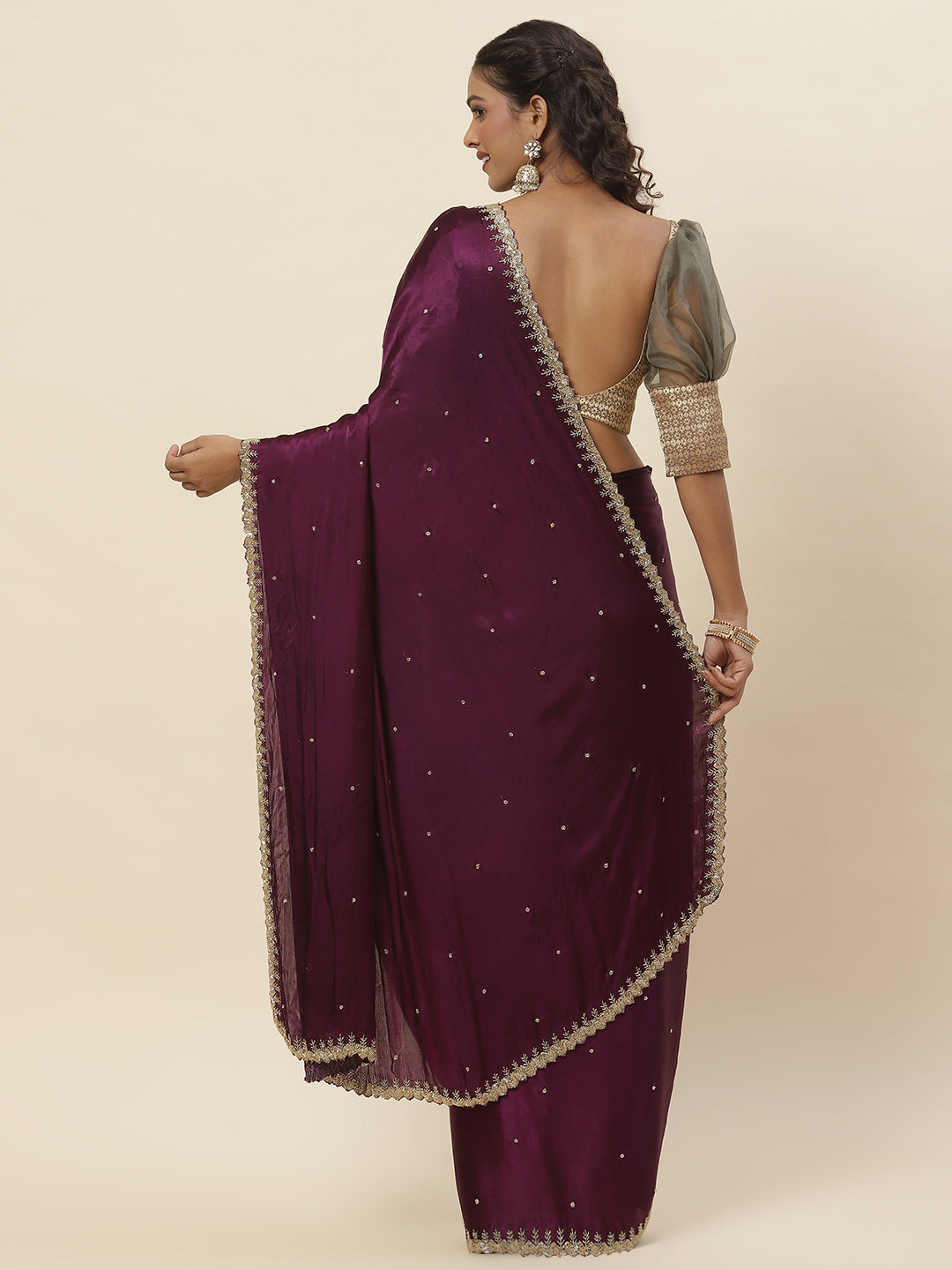 Cutdana Embroidered Chinnon Saree