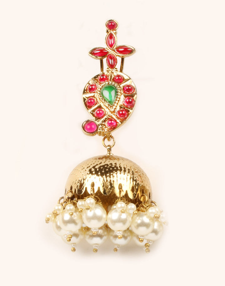 Golden Pearl And Stone Earring