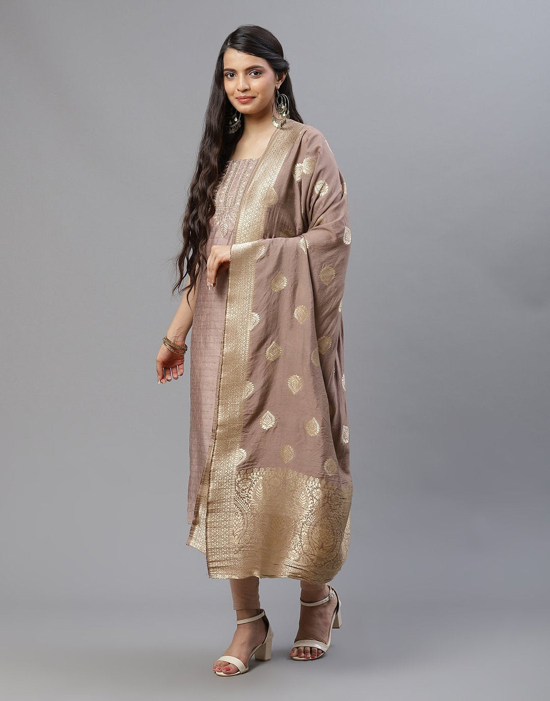 Embroidered Chanderi Suit Piece With Chanderi Banarasi Dupatta