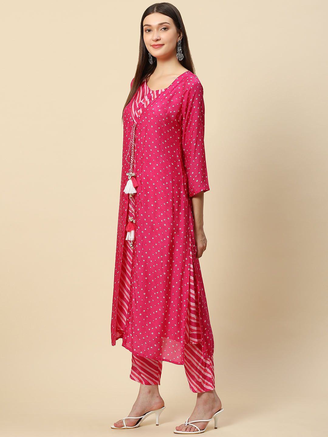 Leheriya Printed Muslin Kurta With Pants &amp; Jacket