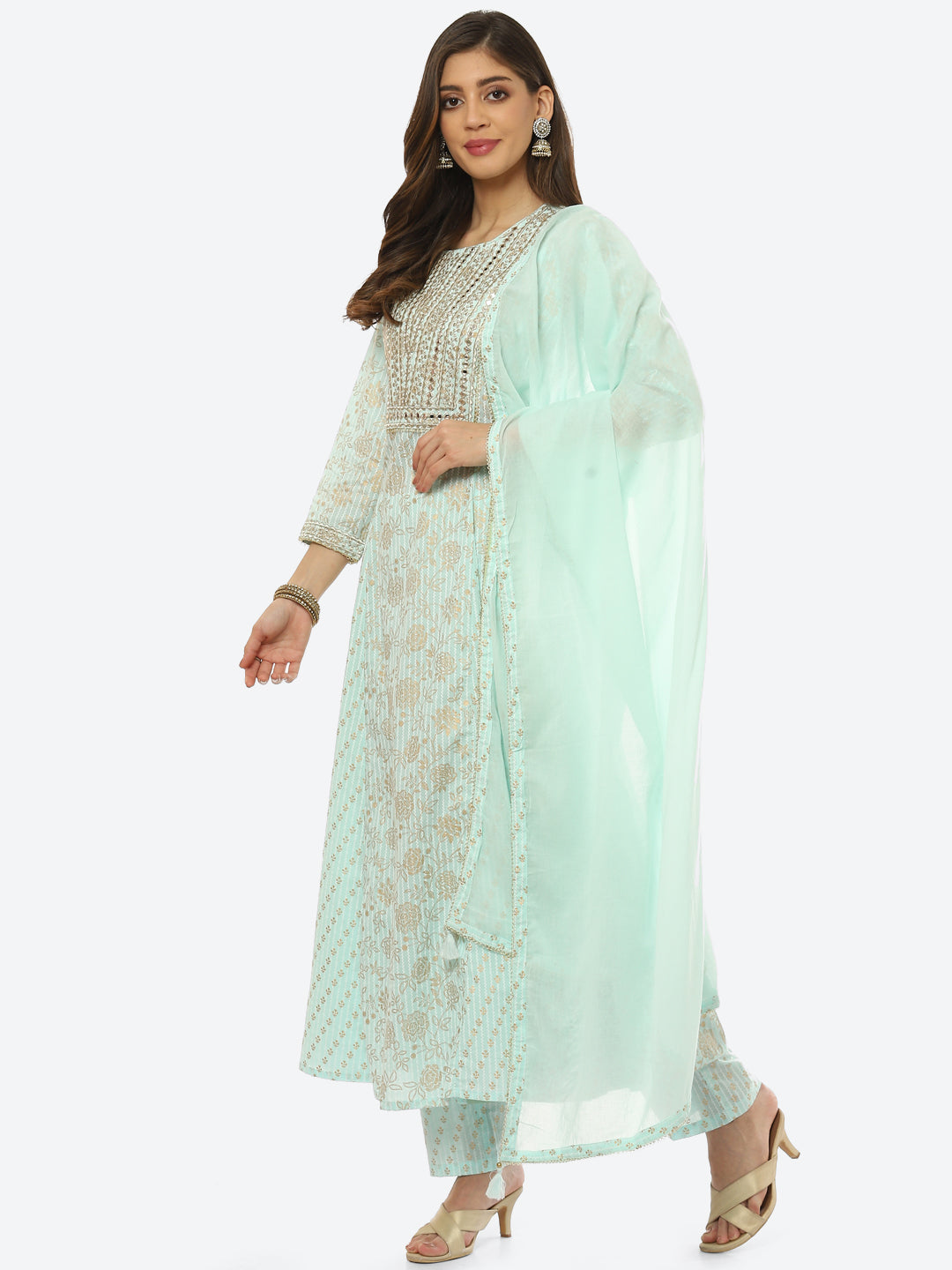 Gota Work Cotton Kurta With Pant &amp; Dupatta