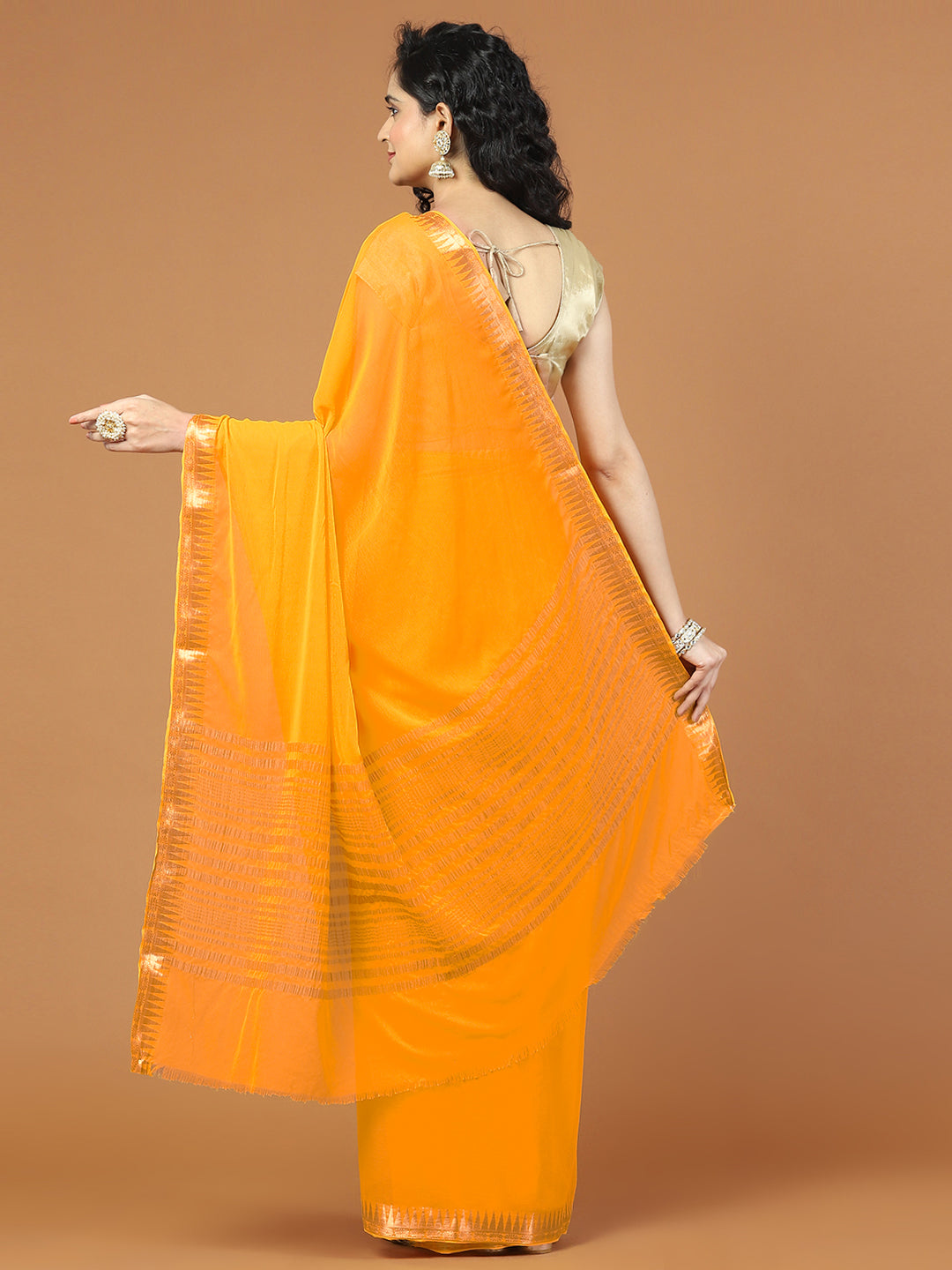 Zari Border Booti Chiffon Woven Saree