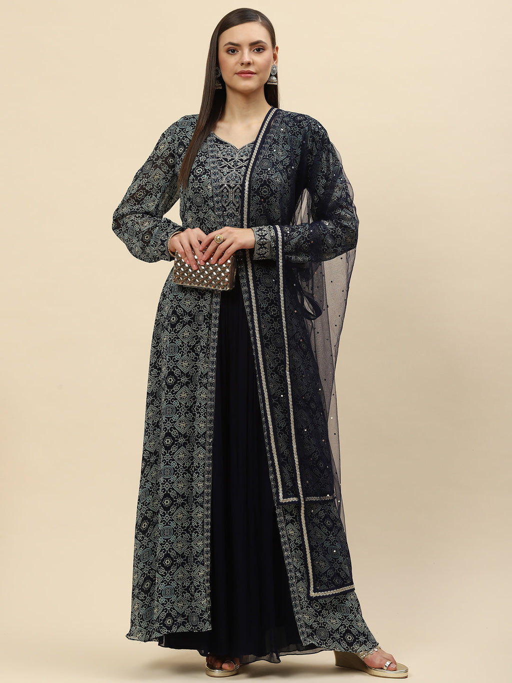 Digital Printed Crop Top Sharara With Dupatta & Jacket