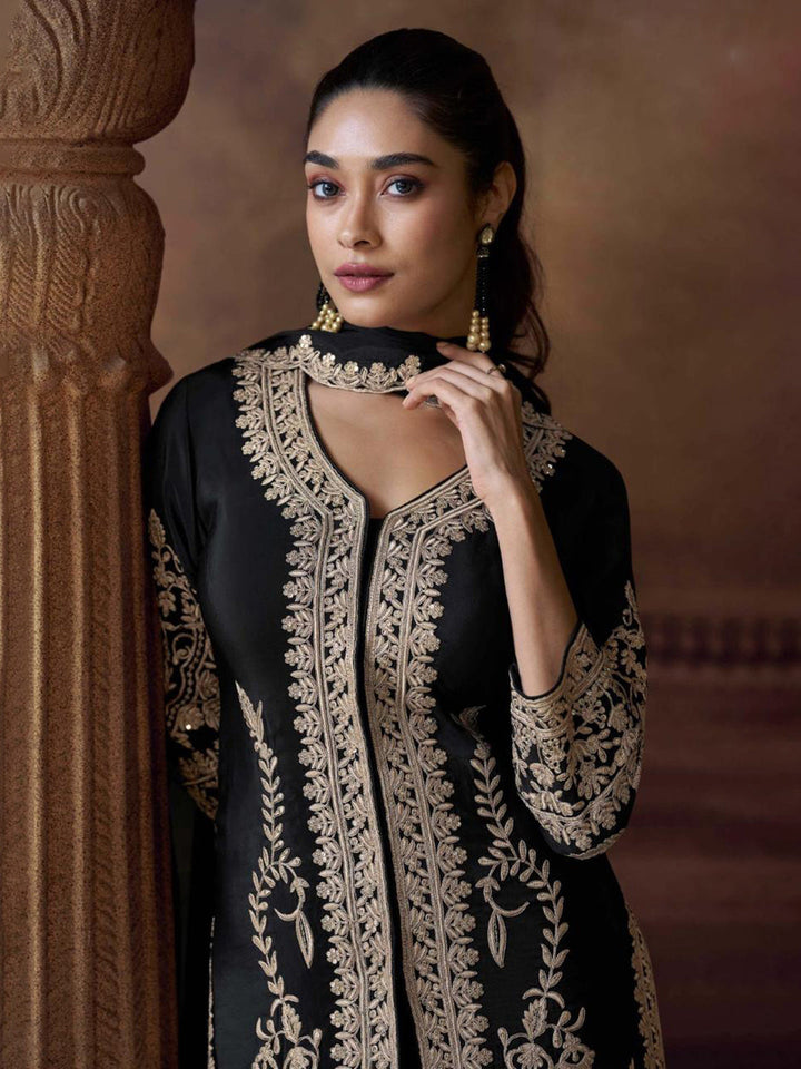 Embroidered Chinon Suit With Pant &amp; Dupatta